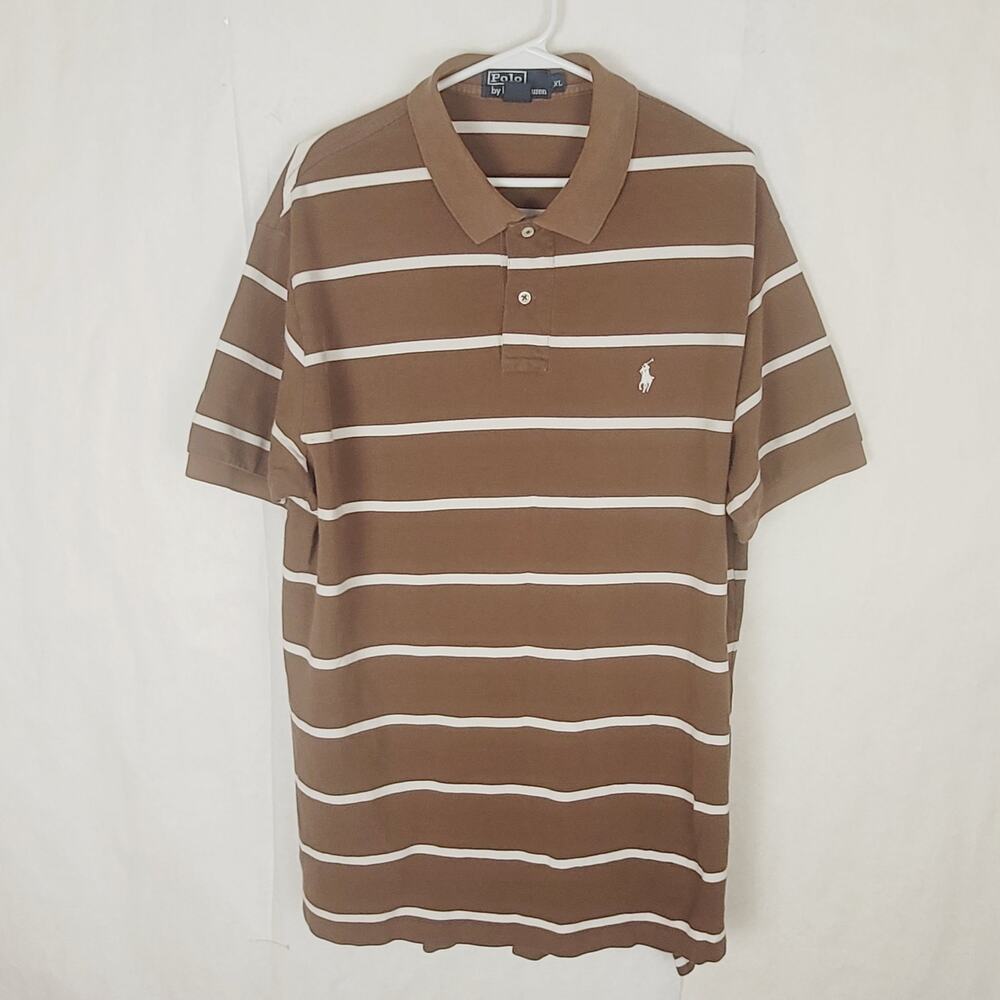 Polo Ralph Lauren brown and white striped polo shirt Size XL Preppy Classic